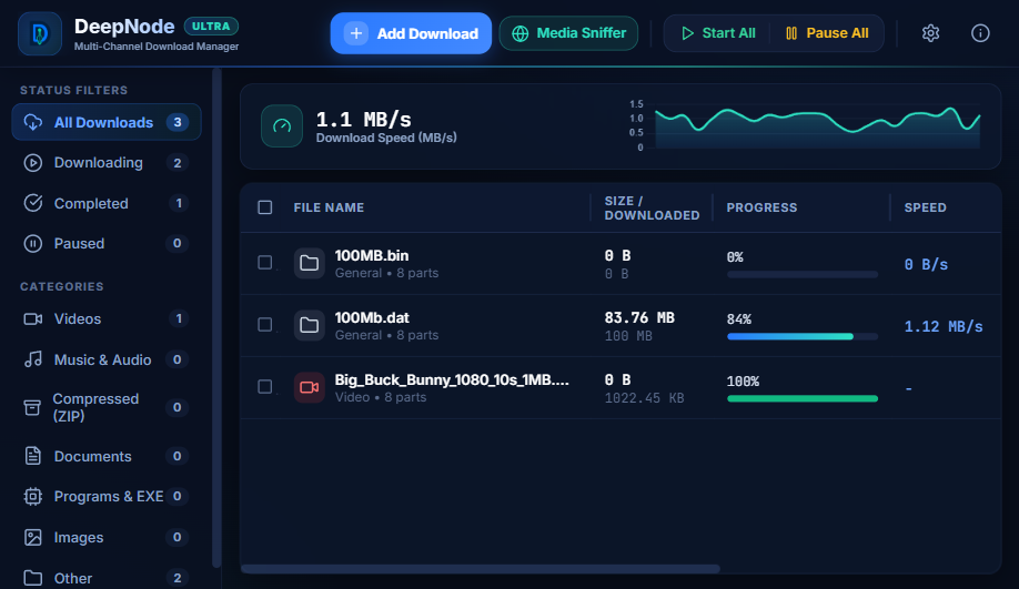 DeepNode Download Manager main screen
